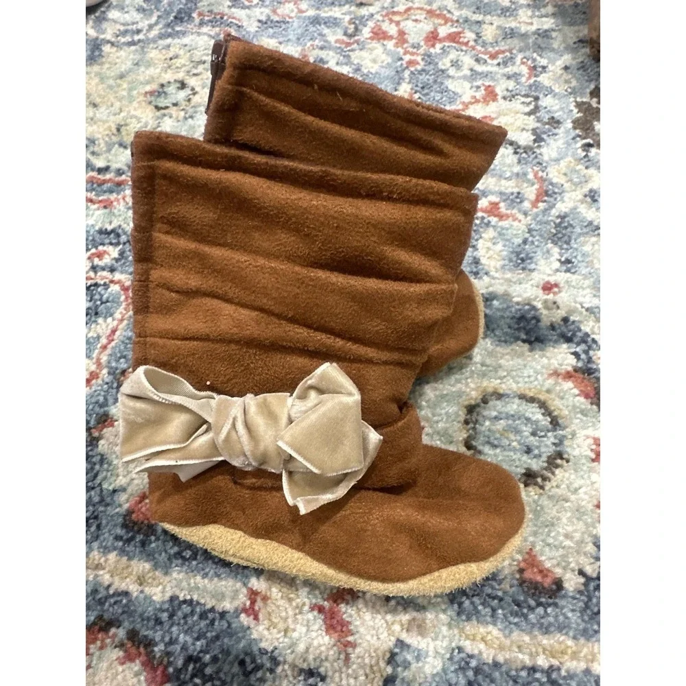 Gracious May Boots Girls 12-18m Brown‎ Velvet Bow Slouchy Suede Soft Sole